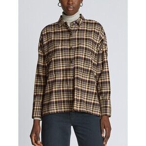 EVERLANE Boxy Plaid Flannel Button Shirt Size S Brown Check Long Sleeve NWT B27